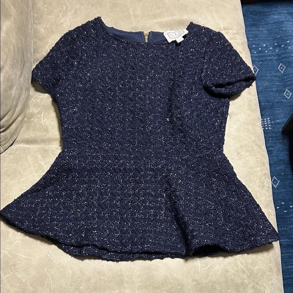 Sail to Sable Navy Tweed Peplum Top